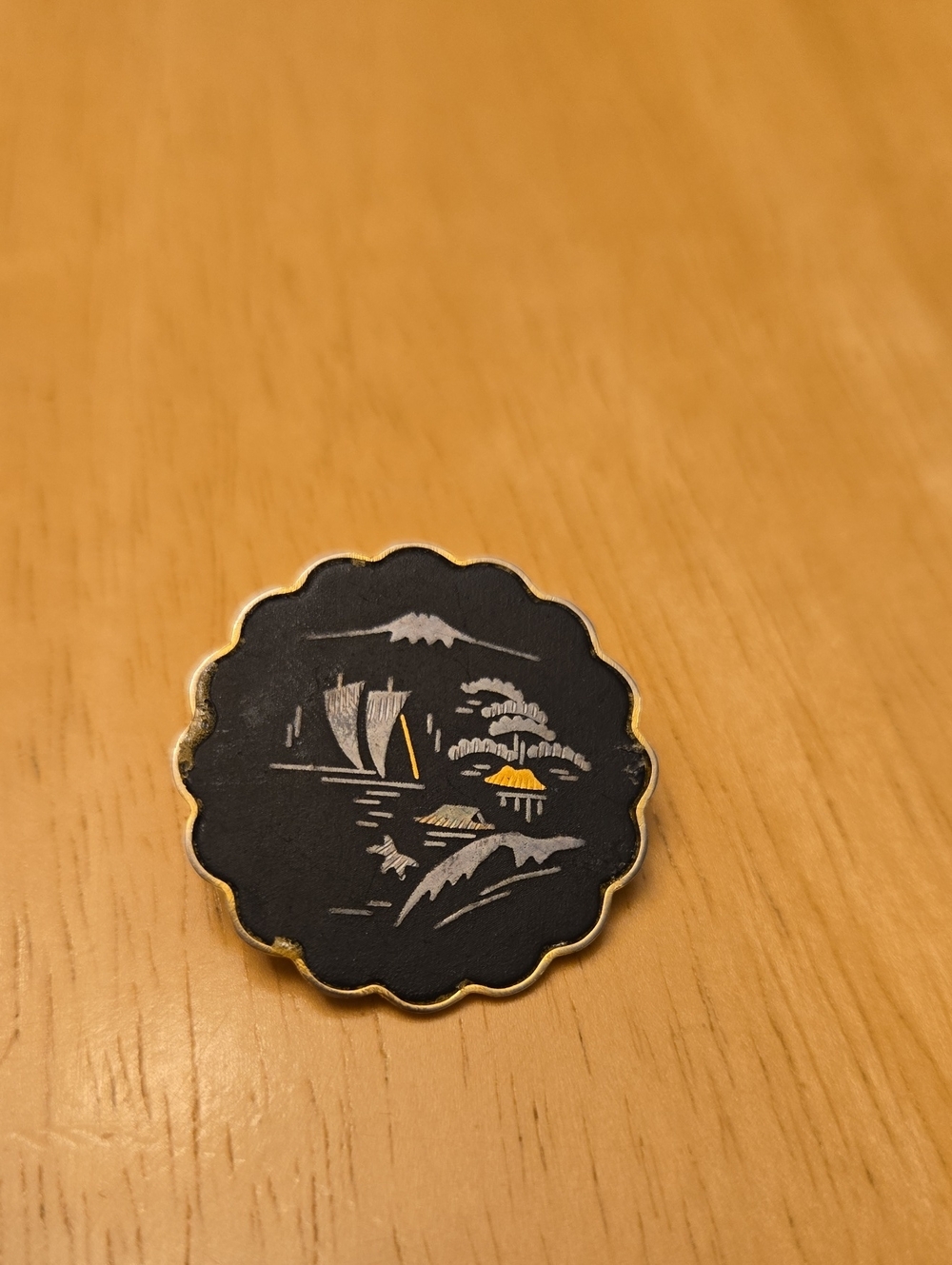 Black Enamel Sailboat Pin with Gold Trim